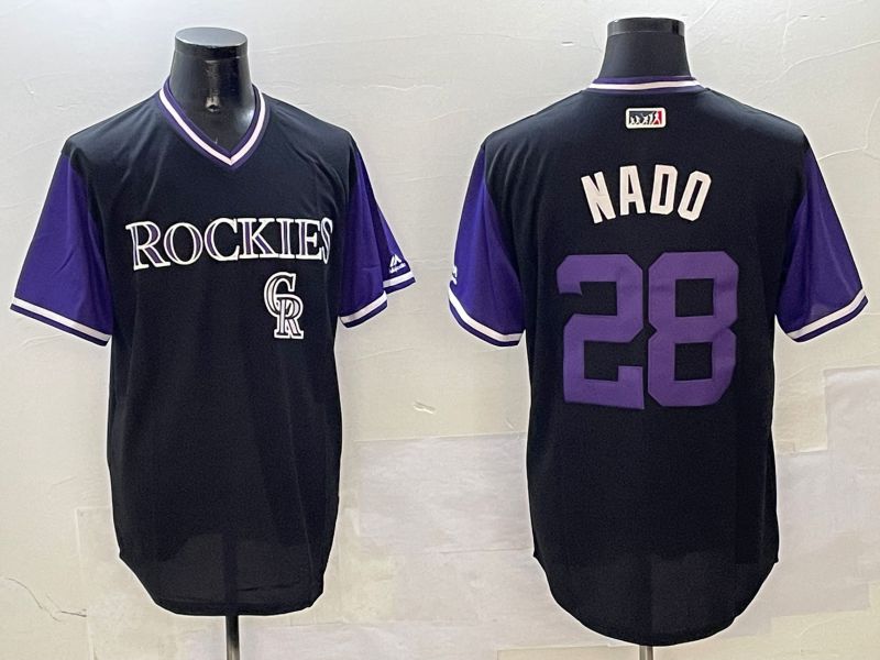 Men Colorado Rockies #28 Nado Black Fashion Game 2025 Nike MLB Jersey style 6